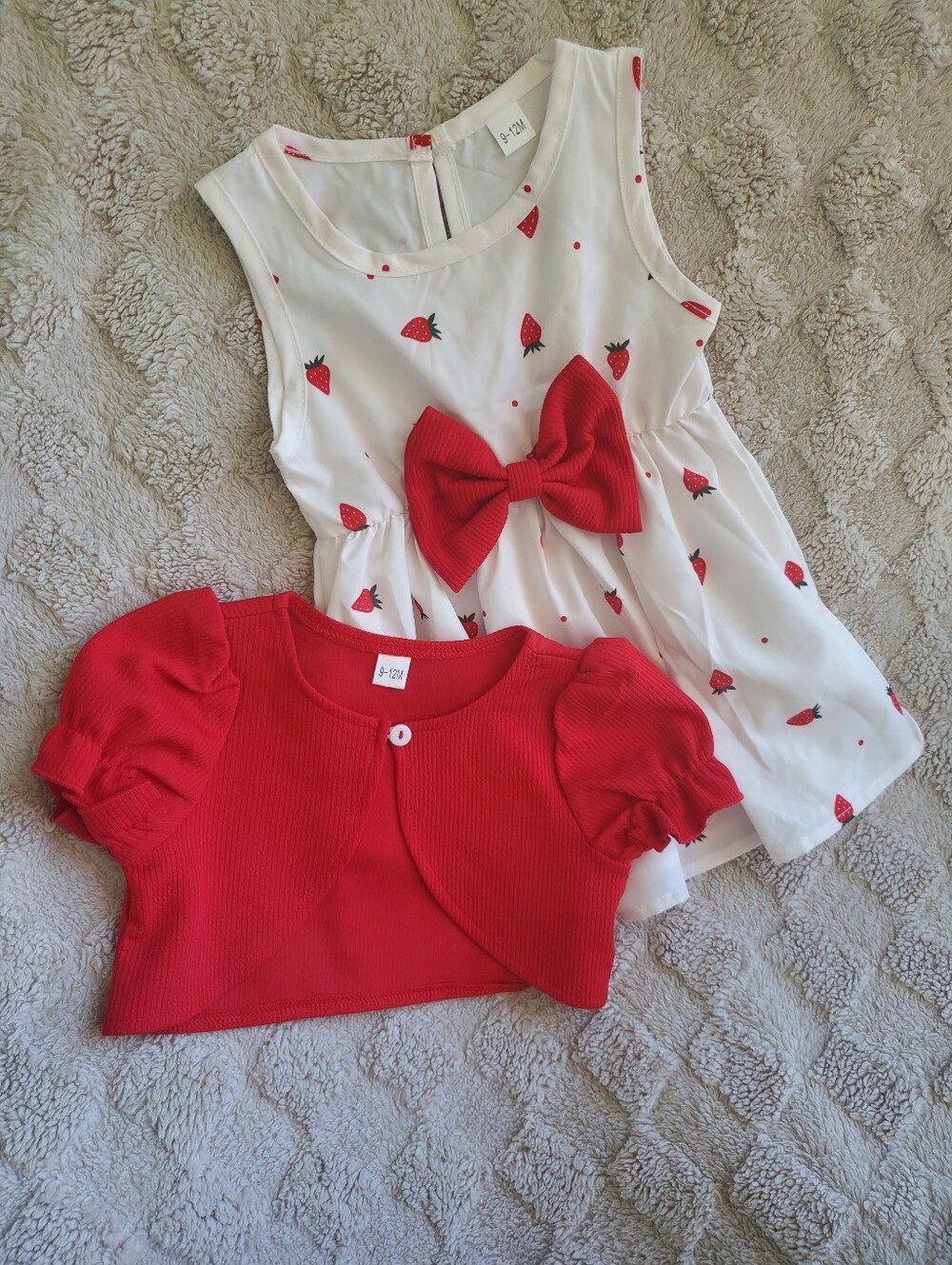 Red Bow Strawberry Print Dress with Red Shrug